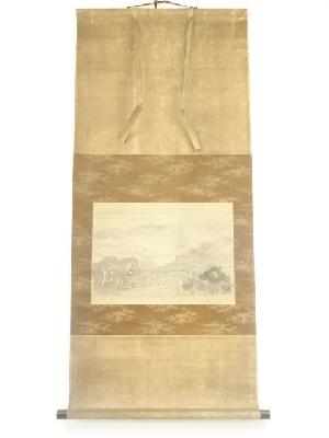 小野竹喬筆　山水　肉筆紙本掛軸（保護箱）